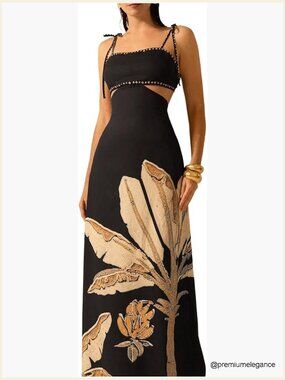 Boho Print Maxi Dress with Spaghetti Straps and Cut-Out Back